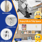 GAIOUS Metal Garage Wall Cabinet with Lock, Wall Mounted Steel Tool Cabinet with Door and Shelf, Medicine Cabinet with Open Area, Hanging Cabinet for Garage Warehouse Bathroom Kitchen, White