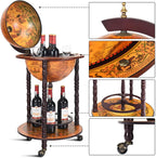 TANGZON 330MM/360MM Globe Drinks Cabinet, Movable Whisky Wine Spirits Cabinet with Casters, Wine Container Minibar Storage Wooden Cart (Brown)