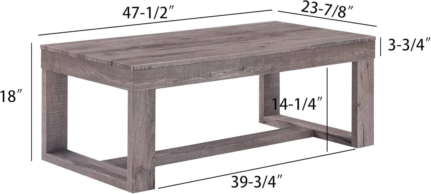 3pc Cocktail Set 1x Rectangular Coffee Table and 2X Square End Table Rustic Brown Gray Tan Living Room Wooden Furniture