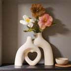 Liotww Snuggle Hollow Hug Donut Ceramic Vase, 8.3 Inch Modern Nordic Boho Style Aesthetic Decorative Flower Vases for Home Decor Pottery Barn Dining Living Room Table Shelf (Milky White)