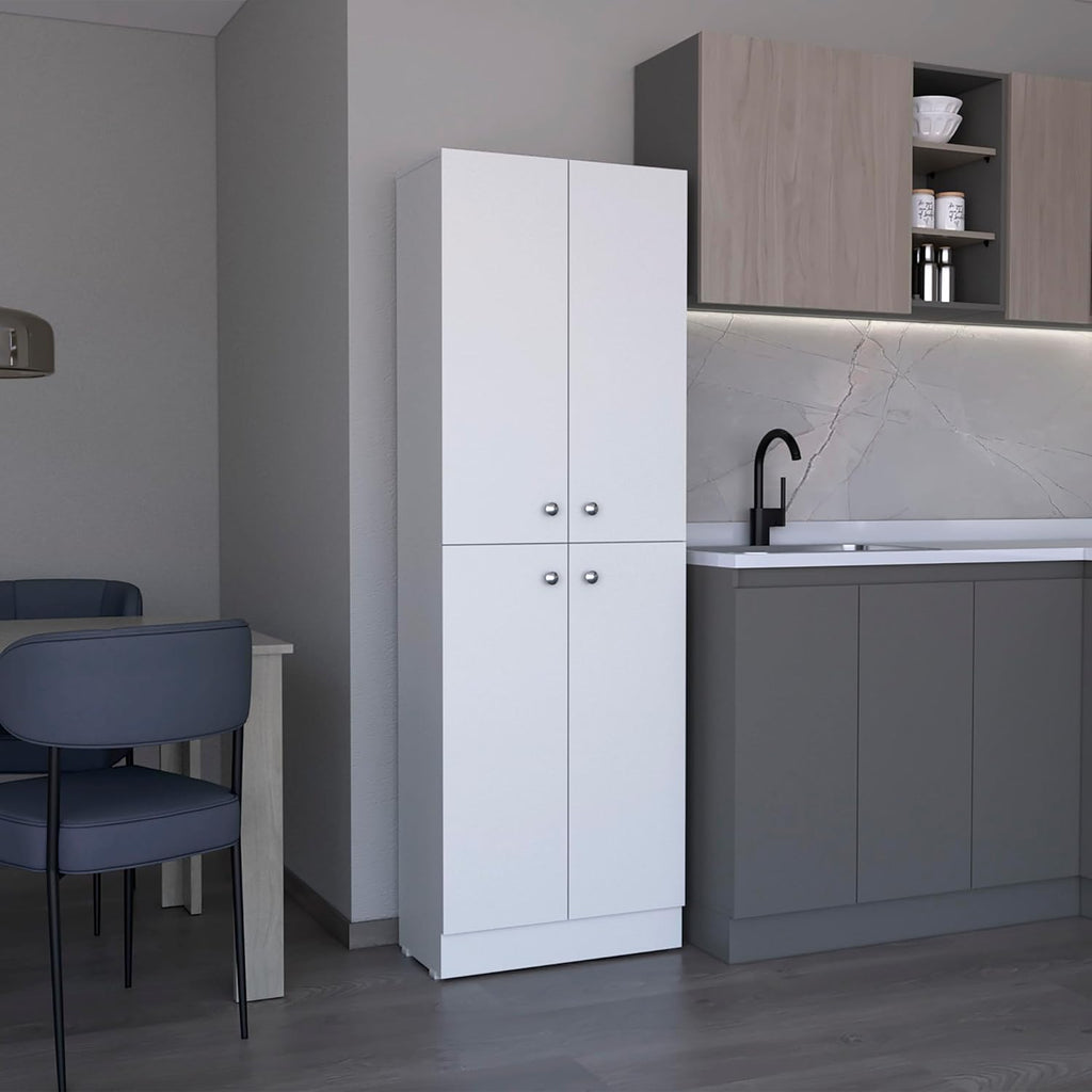 23.6" D*11.8" W*71.1" H Corner Kitchen Pantry, 3 Adjustable Shelves & Fixed Shelf, 2 Double-Doors, Wood Freestanding Storage Cabinet, Modern Minimalist, for Living Room, Dining Room, White