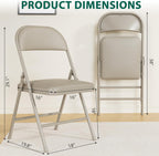 Folding Chairs 2 Pack,350lbs Heavy Duty Metal Frame Folding Chairs with PU Leather Padded Seat,Ergonomic Portable Foldable Chair with Non-Slip Rubber Feet for Indoor Outdoor Wedding Patio Party,Khaki