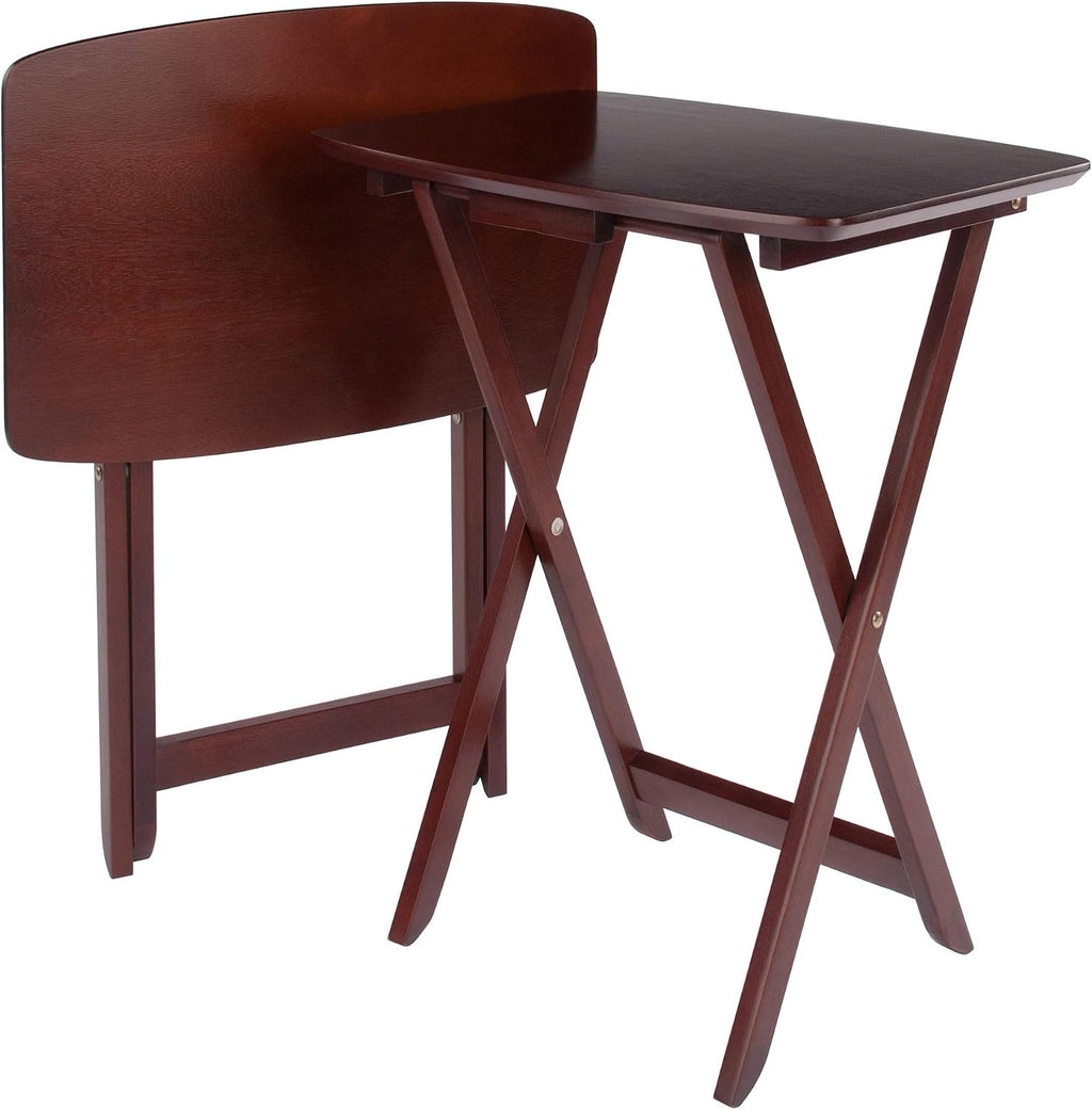 Winsome Darlene Set of 2 Foldable Snack Tables, 26" in Walnut, Easy to Store Portable Fold Up Table Set for Kitchen, Living Room TV Dining, Crafts, Puzzles, Work From Home