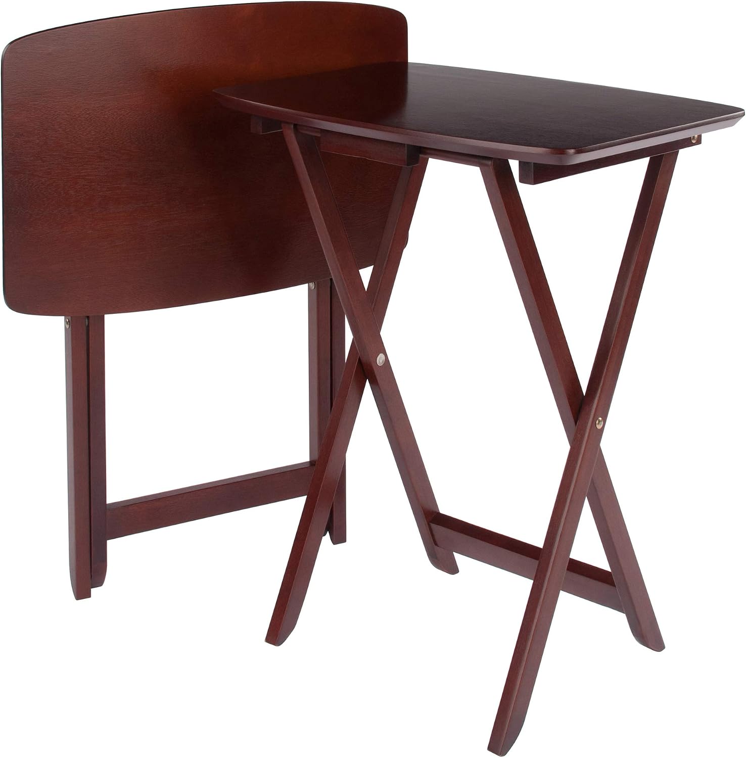 Winsome Darlene Set of 2 Foldable Snack Tables, 26" in Walnut, Easy to Store Portable Fold Up Table Set for Kitchen, Living Room TV Dining, Crafts, Puzzles, Work From Home