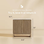 BELLEZE Set of 4 Anton Sideboard Buffet Cabinet - Travertine Greige | Fluted Reeded Door,Travertine-Look Top,Adjustable Shlef,Living Room Dining Room Entryway