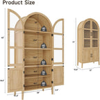 ONBRILL 71" Tall Arched Cabinet, 5-Tier Arched Kitchen Pantry with Glass Doors & Shelves, Modern Display Storage Cabinets with Adjustable Feet, Wooden Pantry Cabinet for Living Room, Dining Room