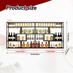Black Wall Mounted Wine Rack with Hanging Stemware Glass Holder, 4 Tier Liquor Bottle Display Shelf, Floating Bar Storage Organizer for Home, Kitchen, Restaurant, Liquor Cabinet Decor (Gold, 95in)