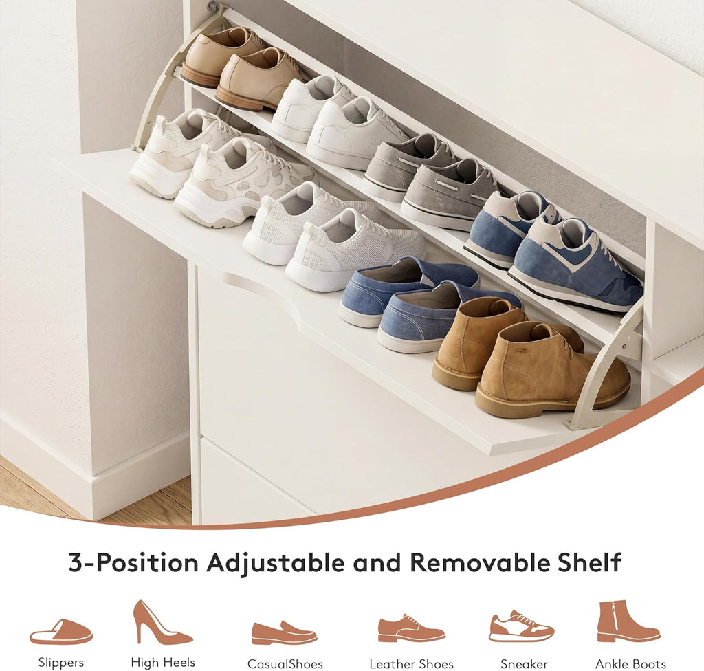 GRUSIGN Shoe Storage Cabinet with 3 Flip Drawers and Storage Space, Adjustable Shelf, Large Capacity Shoe Cabinet for Entryway,Hallway, Mudroom (White)