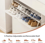 GRUSIGN Shoe Storage Cabinet with 3 Flip Drawers and Storage Space, Adjustable Shelf, Large Capacity Shoe Cabinet for Entryway,Hallway, Mudroom (White)