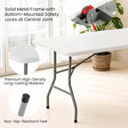5 Pack of 6 Foot Foldable Table with Built in Handle & Steel Legs, 6FT Portable Heavy Duty Plastic Folding Tables for Parties, Dining, Wedding, Events, Picnic, Indoor & Outdoor, Camping, Utility