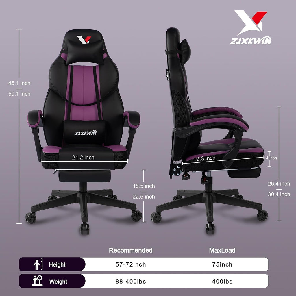 Big and Tall Gaming Chair 400lbs with Footrest - Heavy Duty Ergonomic Computer Office Chair for Adults, Wide Desk Chair with Pocket Spring Cushion & Linkage Armrests Purple