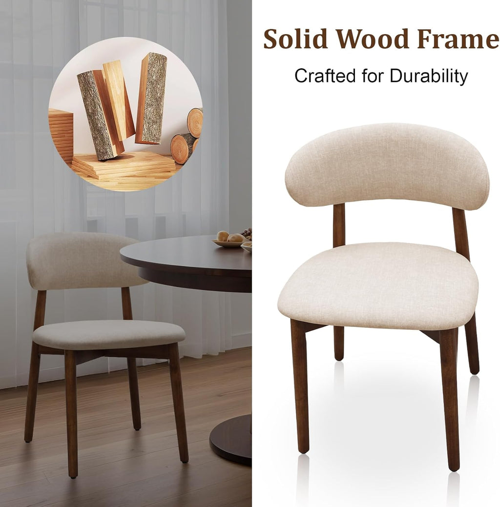 Farmhouse Dining Chairs Set of 4, Mid Century Modern Wooden Dining Room Chairs, Farmhouse Fabric Upholstered Kitchen Dinner Chairs for Living Room Restaurant Cafe, Walnut/Light Camel