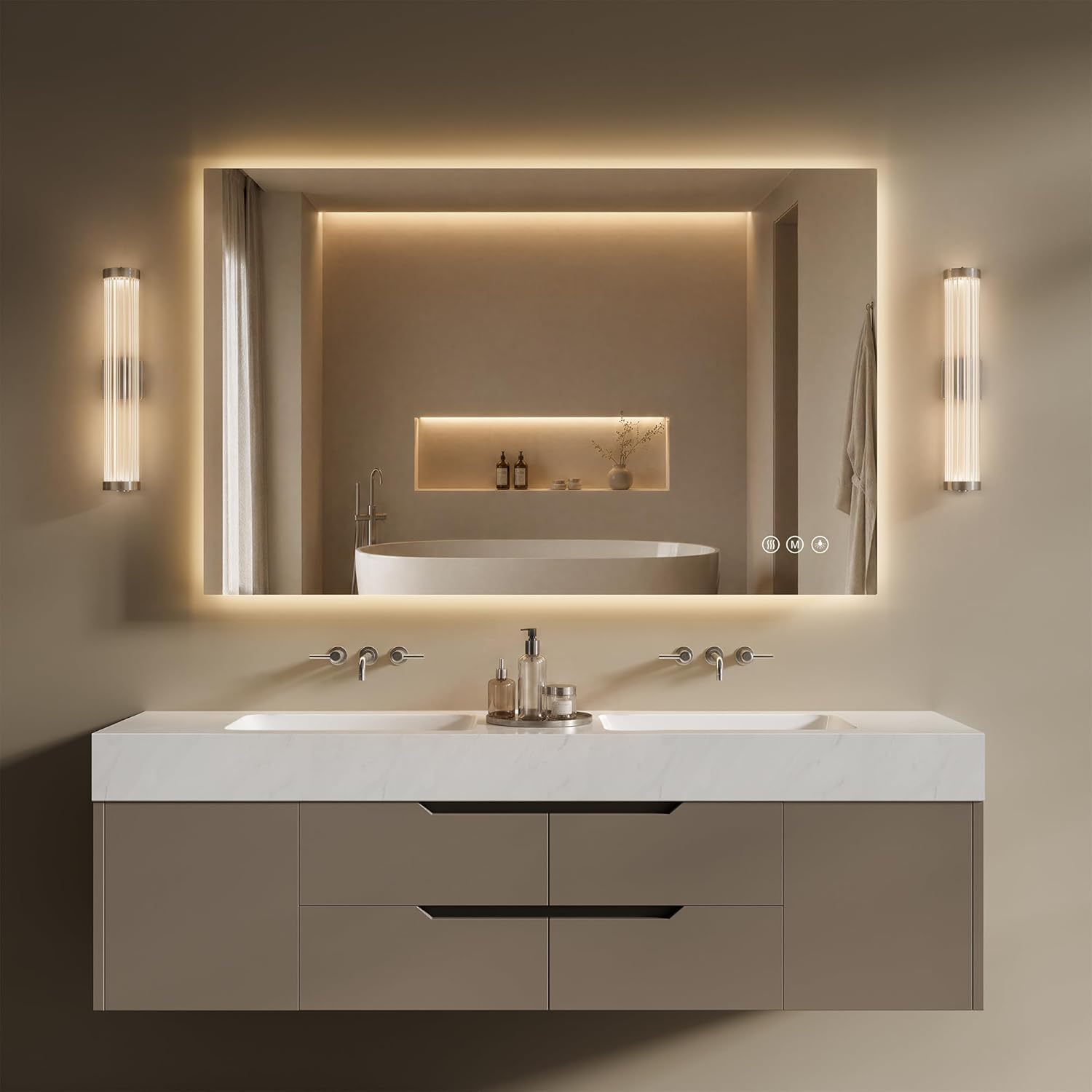 40"X30" LED Bathroom Mirror with Lights, Anti-Fog, Backlit Lit with CRI>90,Lighted Bathroom Vanity Mirror for Wall, Memory Function, Tempered Glass, 3 Colors Frameless Lighted Mirror for Bathroom