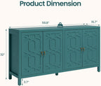 RoyalCraft Buffet Cabinet with Storage, 60" W Modern Coffee Bar Sideboard with 4 Doors & Adjustable Shelves, Painted Wooden Credenza for Dining Room, Kitchen, Living Room, Entryway, Turquoise Blue