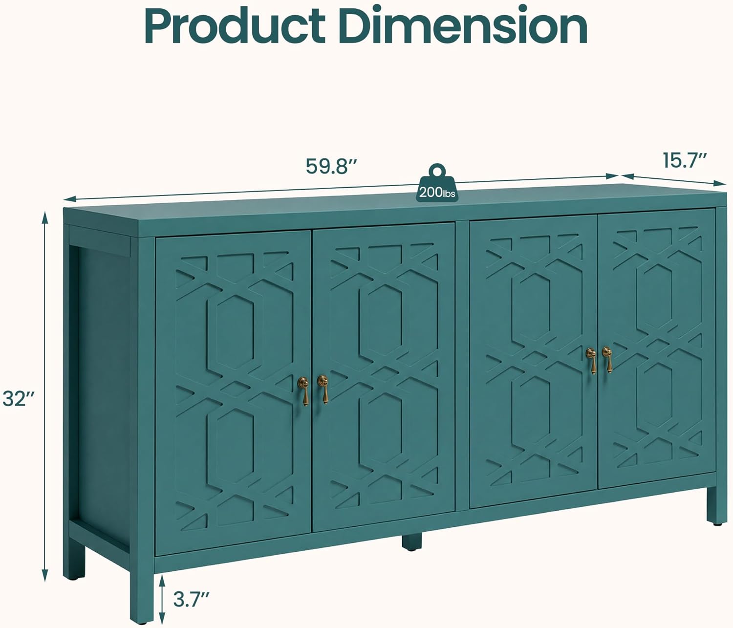 RoyalCraft Buffet Cabinet with Storage, 60" W Modern Coffee Bar Sideboard with 4 Doors & Adjustable Shelves, Painted Wooden Credenza for Dining Room, Kitchen, Living Room, Entryway, Turquoise Blue