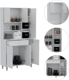 Della 90 Kitchen Pantry, One Drawer, Multiple Cabinets, Two Open Shelvess -White