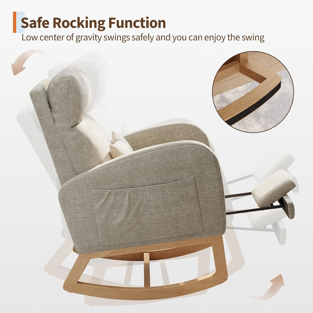 GarveeHome Rocking Chair, Modern Nursery Glider Chair with Side Pockets and Pillow, Rocker Chair for Living Room Bedroom Nursing Room, Grey