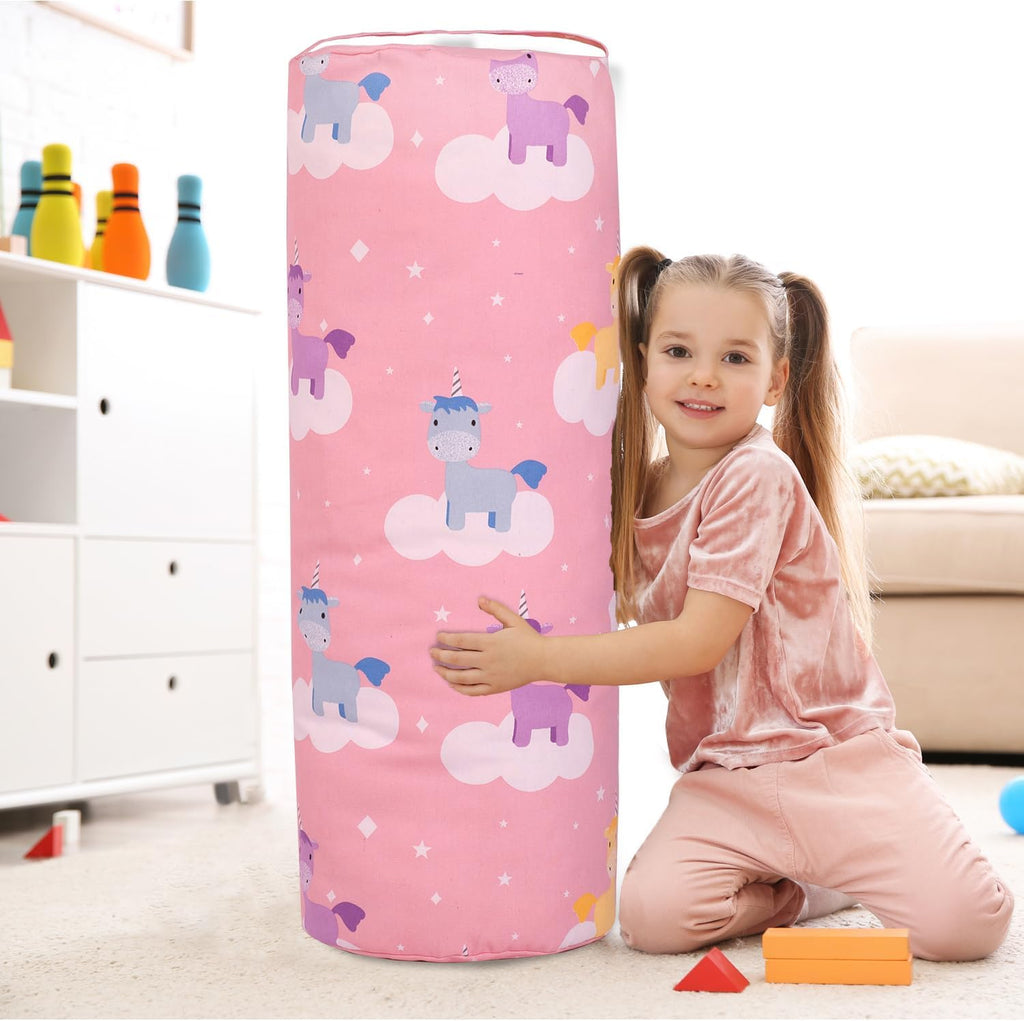 Stuffed Animal Storage Bean Bag Chair Cover (No Filler), Cylinder Plush Toy Storage Stuff and Sit Seat for Kids Boys and Girls, Canvas Large Soft Sit & Play Sofa with YKK Zipper
