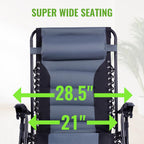 Backyard Expressions Deluxe XL Padded Recliner Zero Gravity Chair – Ergonomic Anti-Gravity Lounger with Folding Design, Side Tray, and Adjustable Headrest