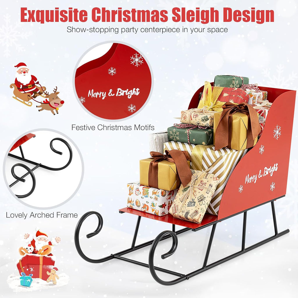 Tangkula Metal Christmas Santa Sleigh Basket, Xmas Santa’s Gift Storage Sleigh, Festive Decorative Sleigh Cart, Holiday Decoration for Home Office Carnival