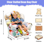 Clear Stuffed Animal Bean Bag Chair Cover for Kids, Waterproof Large Stuffable Beanbag Chair Cover, Creative PVC Plush Toys Storage, for Children Rooms Soft Stuff Animal(Large Square)