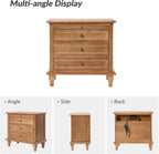 HULALA HOME End Table Set of 2 with Tray, Farmhouse 3 Drawer End Table with Solid Wood Legs, Drawer Organizer with Charging Station, Acorn