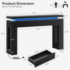 LIKIMIO Console Table with Drawers, Modern Entryway Table with LED Lights and Charging Station, Narrow Sofa Table with Storage Behind Couch for Entrance, Hallway, Living Room, Black