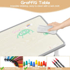 GAOMON Kids Table and 6 Chairs Set, Height Adjustable Toddler Table and Chair Set for Ages 2-10, Graffiti Desktop, Non-Slip Legs, Children Activity Table for Daycare Classroom Home