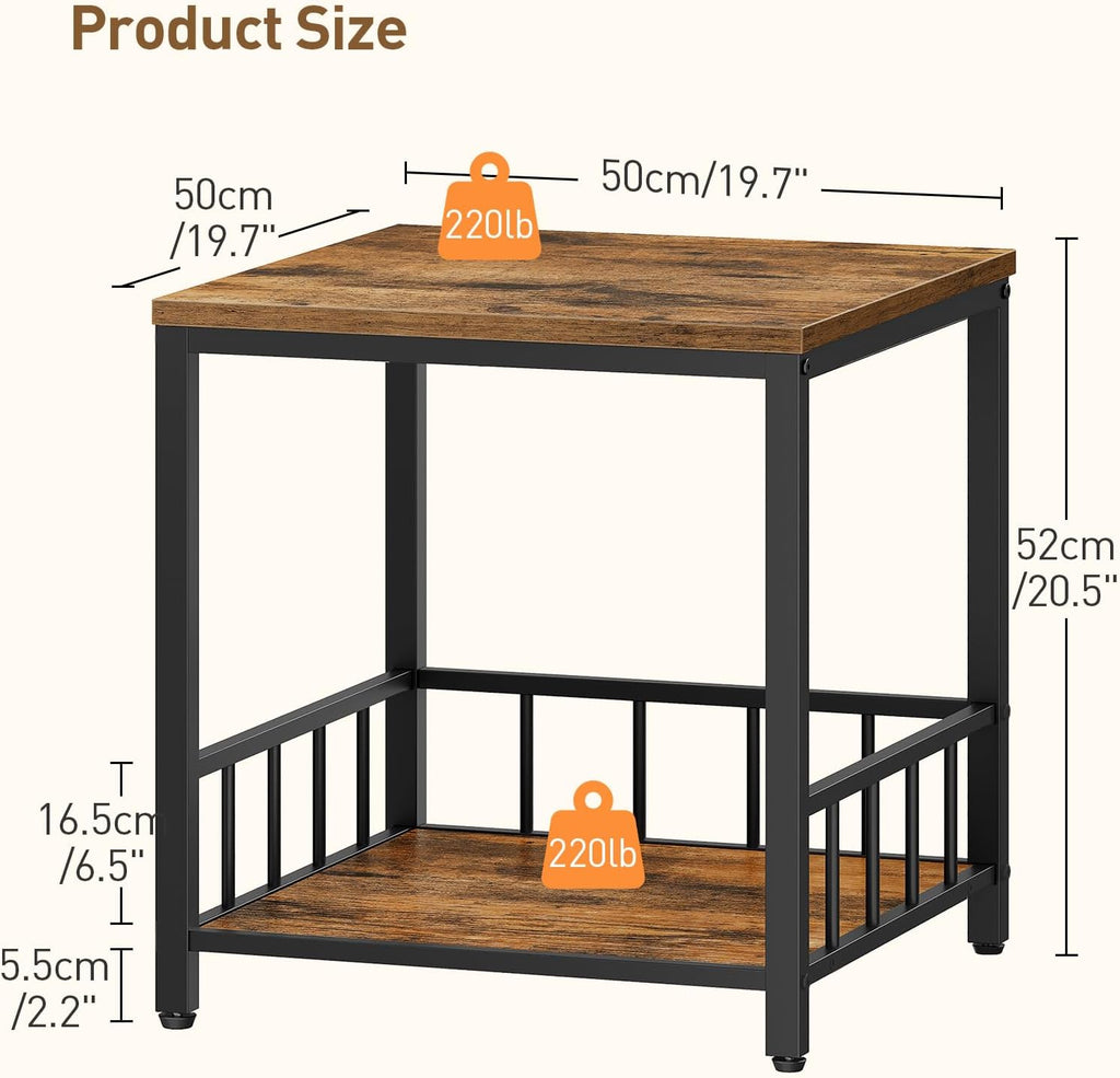 RALGEND End Table, Mini Fridge Stand with Storage, 20" Mini Fridge Cabinet with 2-Tier Storage Shelves, Mini Fridge Table Adjustable Feet, for Kitchen, Living Room, Rustic Brown and Black 5001RSBF