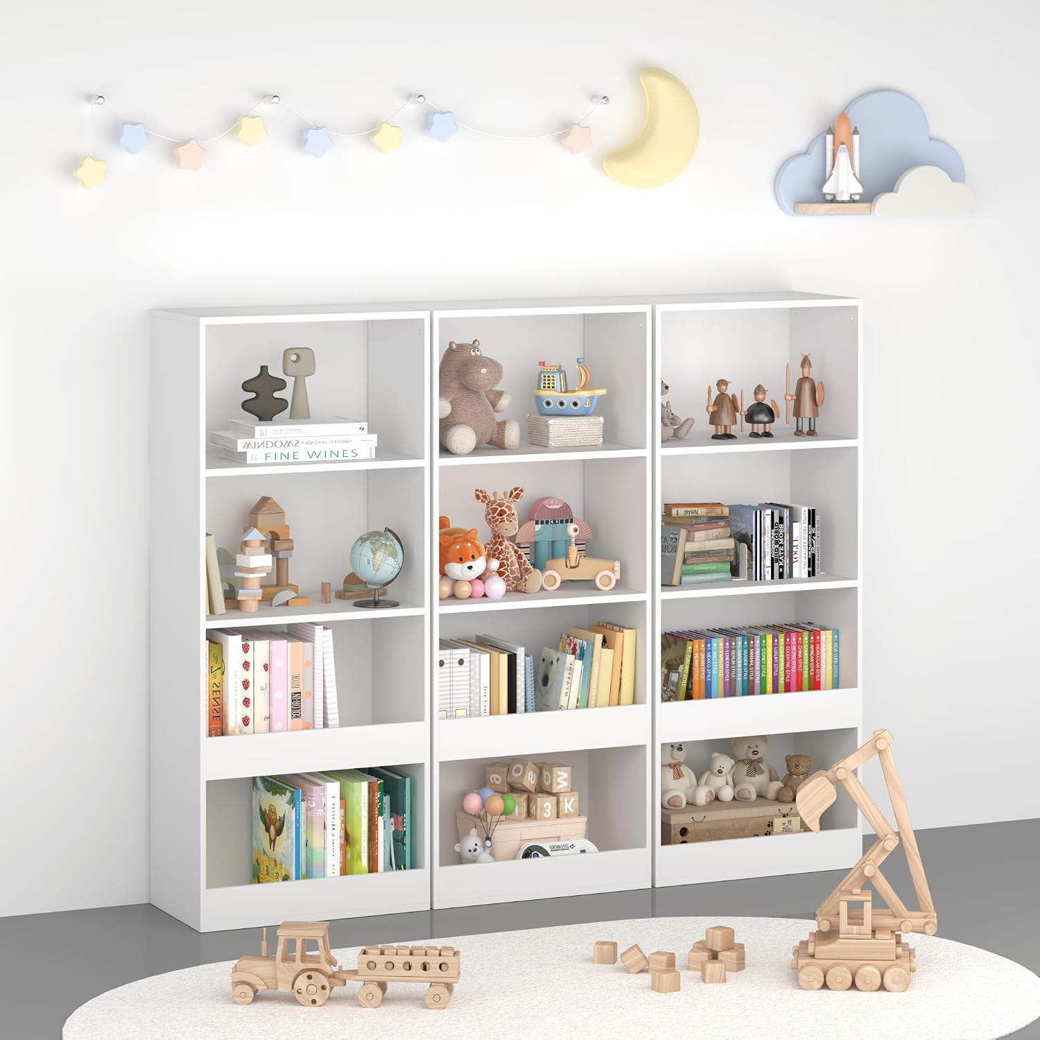 Bookshelf, 4 Tier Bookcase, Book Organizer, Toy Storage Cabinet Organizer, White