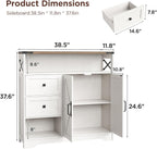 Vabches Farmhouse Buffet Sideboard Cabinet with Drawers and Open Shelf, 38.5" Storage Cabinet with Adjustable Shelves and Door, Modern Coffee Bar Hutch Pantry for Kitchen, Living Room, Entryway, White