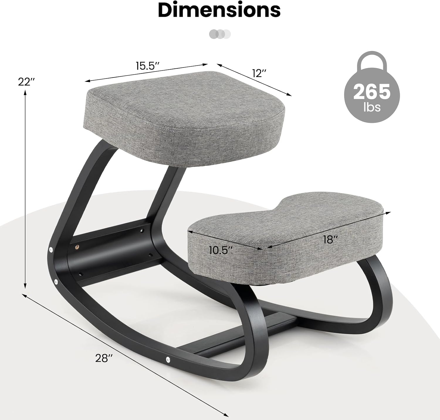 Goplus Ergonomic Kneeling Chair, Rocking Upright Posture Chair with Soft Seat & Knee Pads, Wooden Backless Knee Chair Relieves Neck Back Pain for Home Office Study, Gray and Black