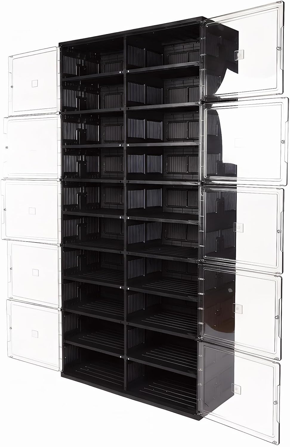 10 Tiers 40 Pairs Collapsible Shoe Rack Organizer with Doors Large Plastic Folding Shoe Cabinet for Closet Entryway Living Room
