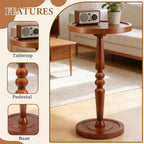 Small Side Table for Small Spaces, Rustic Circle End Table with Natural Solid Wooden Top, Pedestal and Leg, Walnut wood Accent Drink Tables for Livingroom, Bedroom, Sofa, Corner, Coffee, Office, Couch