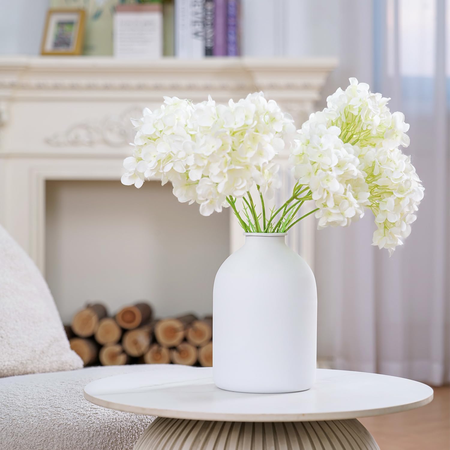 Metal Matte White Vase 8.7 inch Tall Iron Frosted, Nordic Style Pampas Grass Vase for Centerpieces Minimalist for Home Wedding Boho Décor
