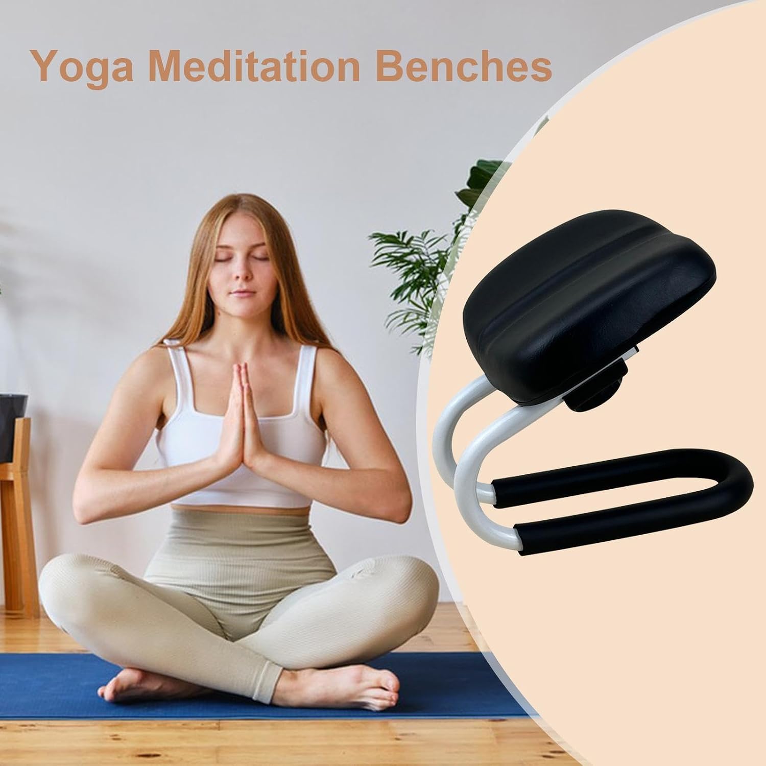 Prayer Bench - Metal Frame Kneeling Stool, Flexible Adjustable Heights Bench Seat, Sturdy Ergonomic PU Leathers Padding, Slip Resistant Base Foot | Meditation Accessories for Home & Studio