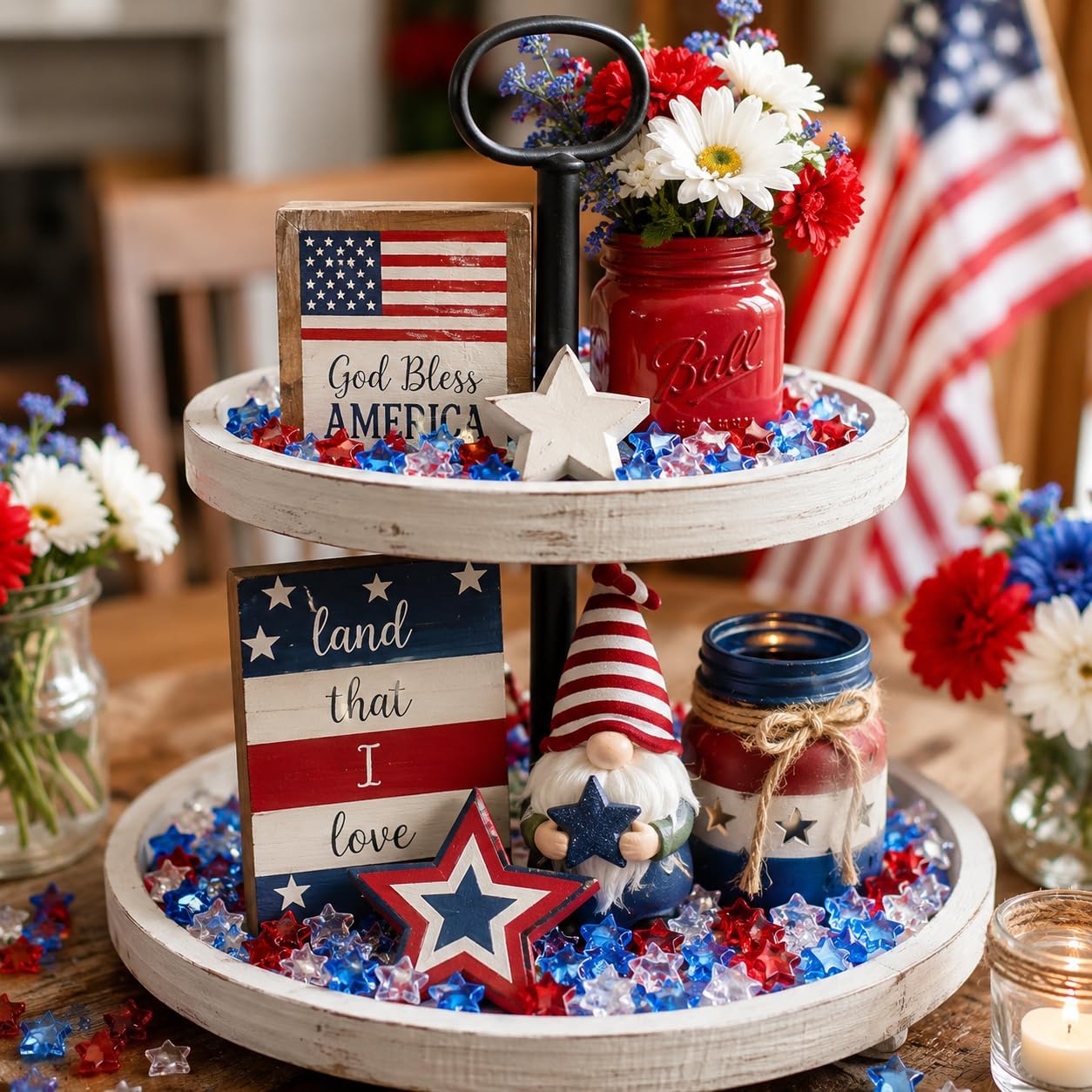 YATOJUZI 500 PCS Acrylic Star Vase Filler, 4th of July Table Decorations | Patriotic Memorial Day Party Decor, Fourth of July Red White and Blue Plastic Stars Gems for DIY Crafts