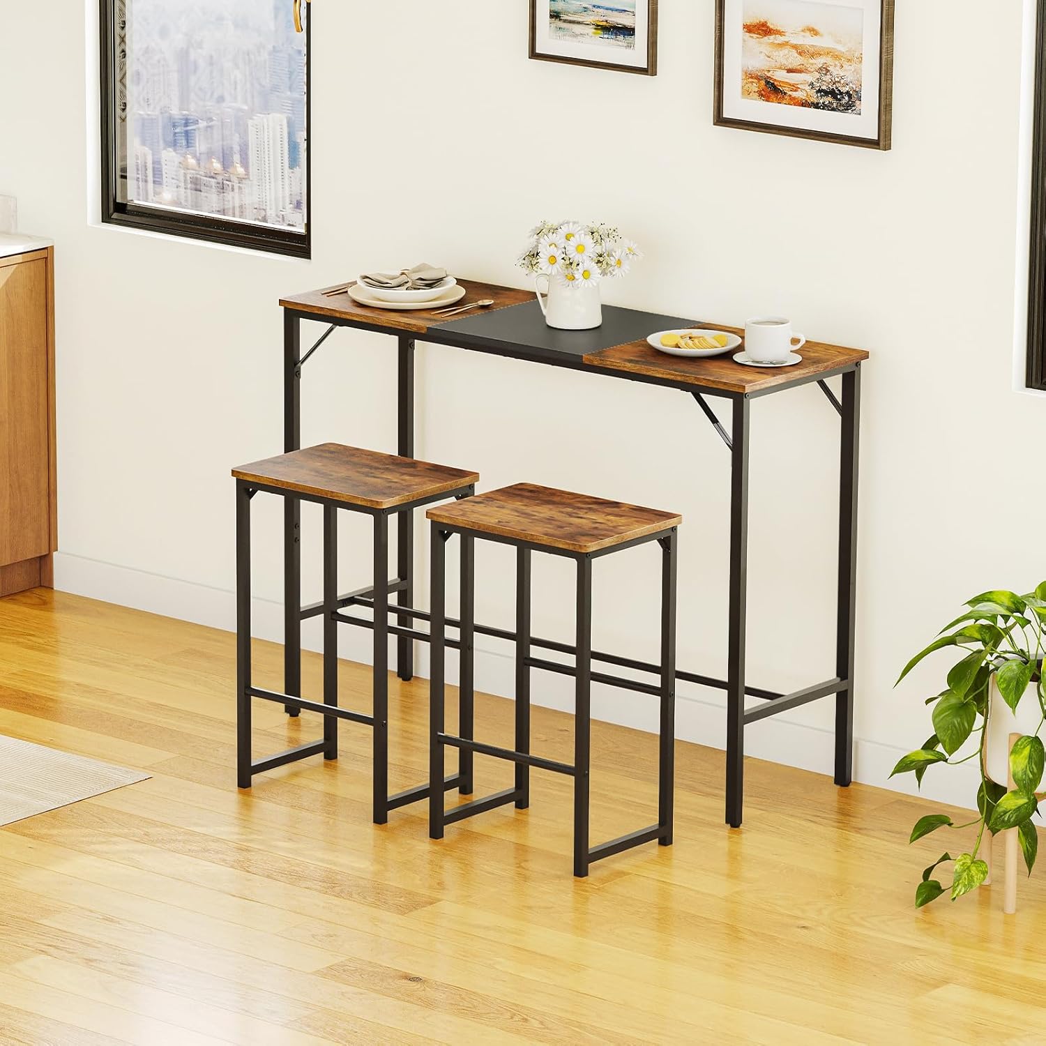 HOOBRO Bar Table, 47.1" Rectangular Pub Table, Tall Counter Height, Long Bar Height Table for Small Space, Sturdy and Durable, Easy to Assmble, Rustic Brown BF12BT01