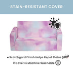 Delta Children Cozee 2-in-1 Sofa, 2-Seater Convertible Toddler Couch Sleeper, Wide 2-in-1 Flip Open Foam Chair for Playroom, Pet-Friendly, Bed Lounger, Comfy Play Sleeping Lounge Chair, Pink Tie Dye