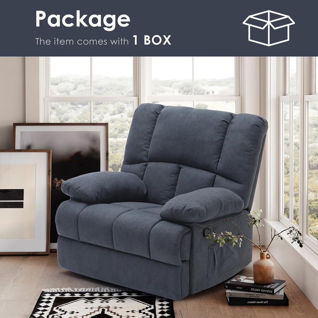 Oversized Rocker Recliner Chair, Wide Rocker Chair with Adjustable Backrest Footrest, Lazy Boy Oversized Recliner for Adults, Reclining Sofa for Living Room, Reading, Bedroom, Blue Black