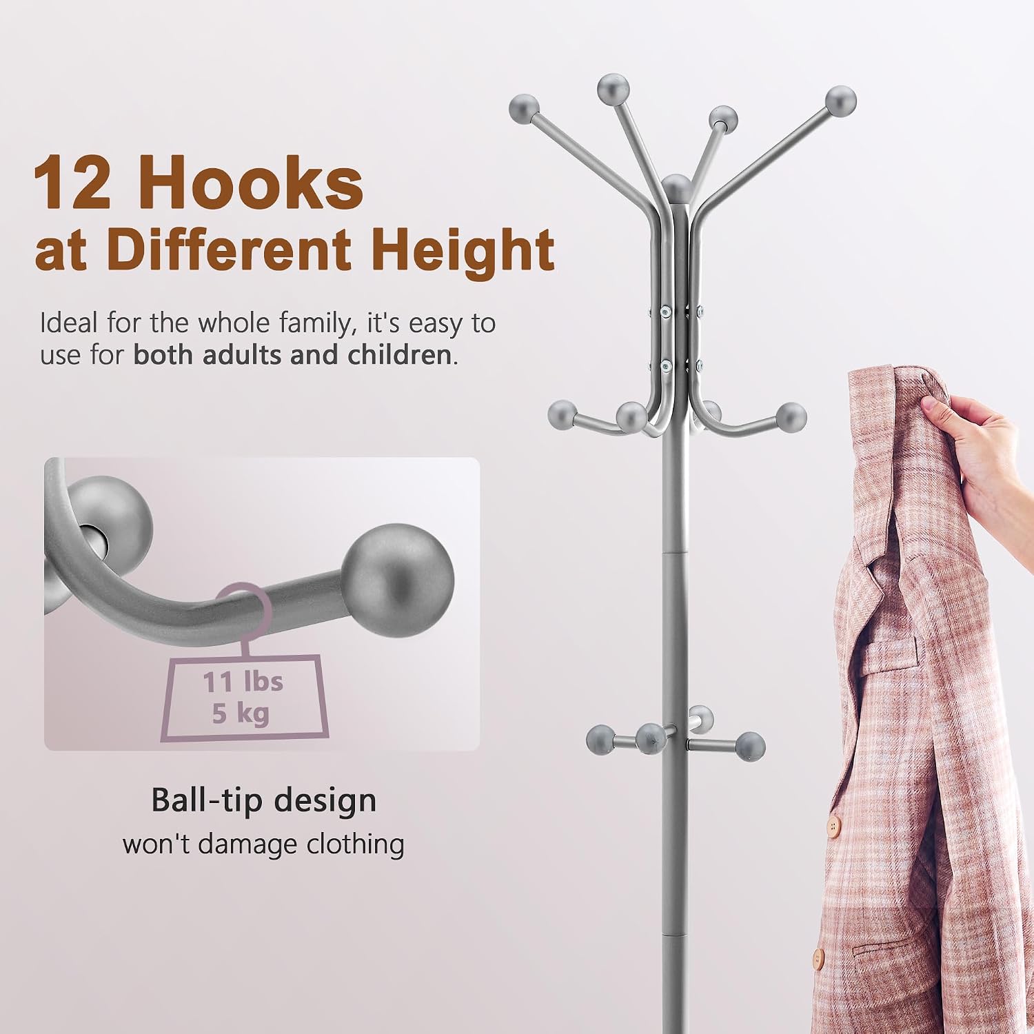 Hoctieon Coat Rack Freestanding, Coat Tree with Umbrella Holder | Metal Coat Rack Stand with 12 Hooks, Standing Coat Hanger Stand, Umbrella Stand for Entryway, Hat Rack Stand for Home Office