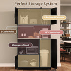 LOKO 71” Tall Kitchen Pantry Cabinet with Charging Station, Wooden Buffet Cupboard Sideboard with Microwave Stand & Doors, Modern Storage Cabinet for Dining Room, Living Room (Black)