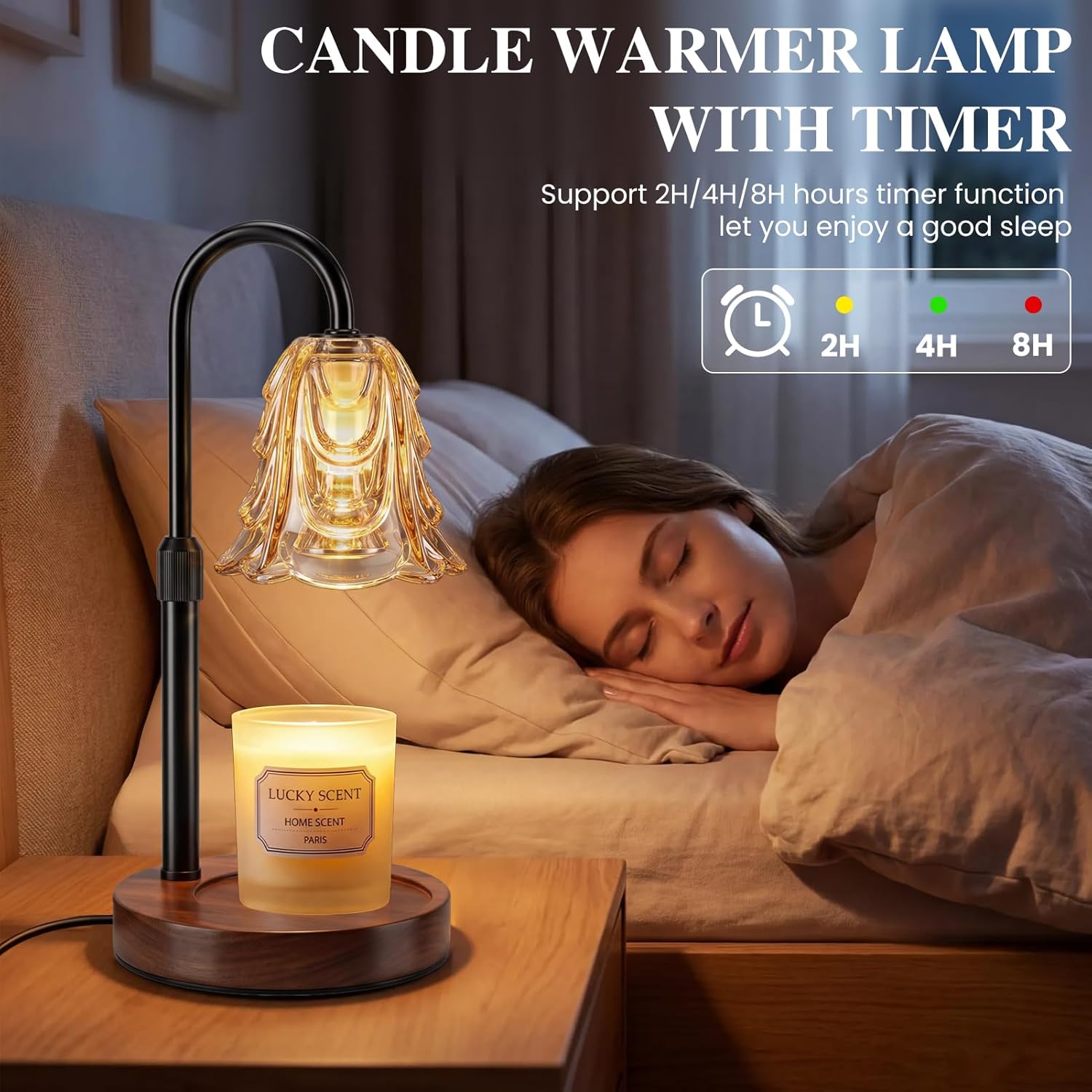 Electric Candle Warmer Lamp with Timer & Dimmable, Adjustable Height Flameless Wax Warmer for Jar Candles, Auto Shut Off, Home Decor for Bedroom Living Room Office, Ideal Gift