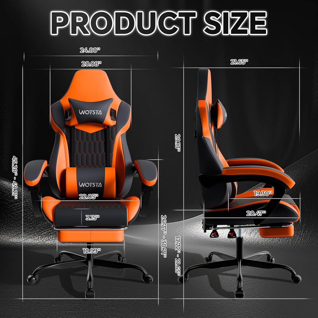 Gaming Chair with Footrest, High Back Gaming Chairs PVC Leather Ergonomic Gamer Chair with Adjustable Headrest Lumbar Support Racing Style Video Gaming Chair for Office/Home (Sky Orange)