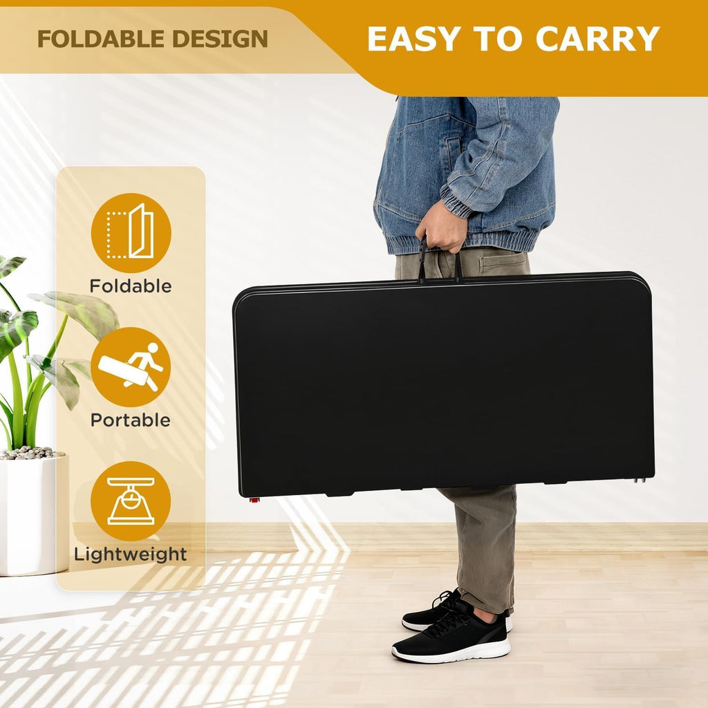 BLKMTY 34" Square Folding Card Table, Indoor Outdoor Portable Picnic Table Half Foldable Plastic Tables with Carrying Handle for Kitchen Camping Party BBQ Event, Black