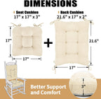 Rocking Chair Cushion for Elderly Sitting, Back Pillow & Seat Cushion with Ties, Luxury Chenille Fabric Non-Slip Chair Pad for Rocker, Beige, 21.6x17x2/ 17x17x3