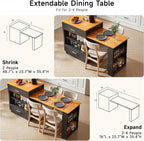 ONBRILL 76" Kitchen Islands with Extendable Dining Table, 2-4 Island Table with Double-Side Storage, Mobile Storage Islands Cart with Power Outlet & Spice Rack, Black