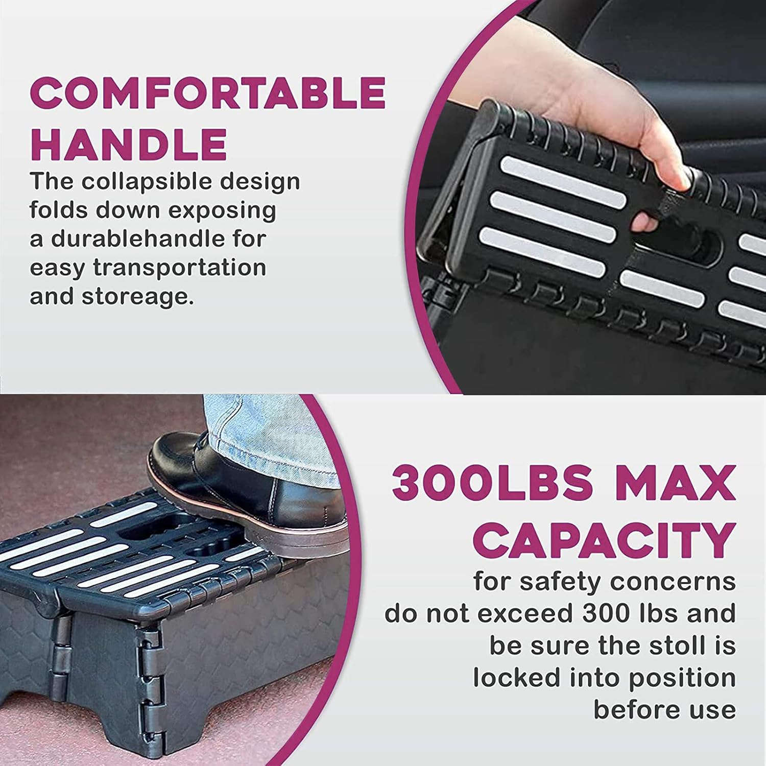 5 Inch Folding Step Stool - Portable Step Stool for Adults - Stepping Stool for Car, Kitchen & Bathroom with Handle, Black