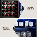 59.05" Wine Bar Cabinet W/ LED Lights & Tempered Glass Door, Home Bar Liquor Storage Cabinet With 16 Grid Wine Glass Rack & Adjustable Shelves,Coffee Cabinet with Drawer for Living Room, Dining Room