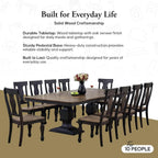 Kings Brand Furniture Alleyton 11-Piece Dining Table Set for 10, Extendable Kitchen & Dining Room Set with 2 Butterfly Leaves & 10 Chairs, Charcoal & Oak Finish